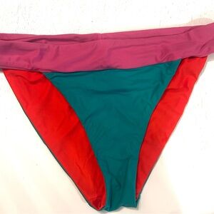 Colorblock reversible Bikini Bottoms in Teal, Red & Pink